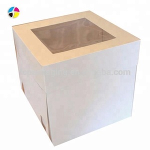 custom white disposable tall cake box folding cardboard box take away cake box with clear window