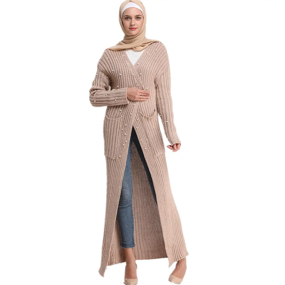 סיני יצרן דובאי שרוול משלוח גודל לסרוג חומר ארוך שמלות תורכי 2018 סיטונאי נשים שחור העבאיה