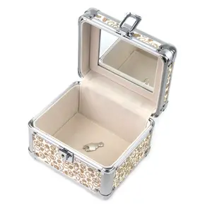 便携式铝制珠宝收纳器耐用专业美容盒化妆盒，带小尺寸旅行镜子