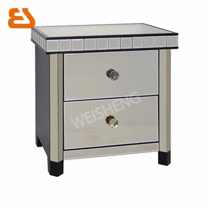 2 <span class=keywords><strong>champagne</strong></span> espejo cajón mesita de noche negro con patas de madera - Product Image 1