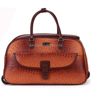Brown Leather Hand <strong>Luggage</strong> <strong>Holdall</strong> Wheeled Trolley Weekend Bag - Product Image 2