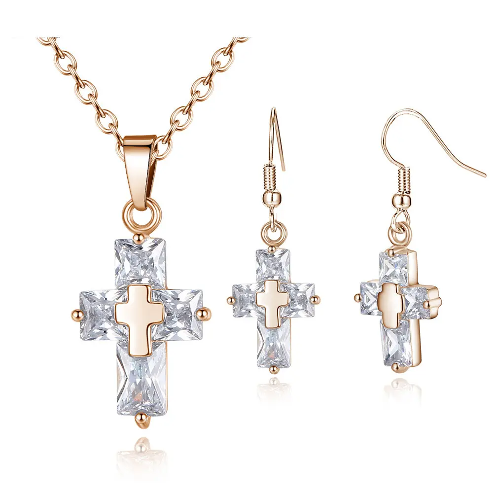 Fashion Zircon cross pendant necklace set for women Wholesale N800224