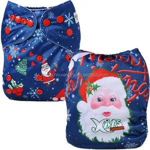 Mumsbest Riutilizzabile Personalizzato Posizione Del Bambino Stampato Pannolini di Stoffa Buon Natale Babbo natale Unisex Pannolini per bambini