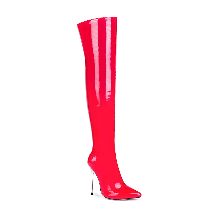 Sexy Lady Footwear Pointed Toe Over Knee Boots Zipper Stiletto High Heels Boots Women Shoes Patent Leather Thigh High Boots