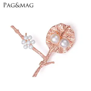 PAG & MAG Tinh Tế Sterling Silver Rose Gold Mạ Nước Ngọt Nuôi Cấy Ngọc Trai Nước Ngọt