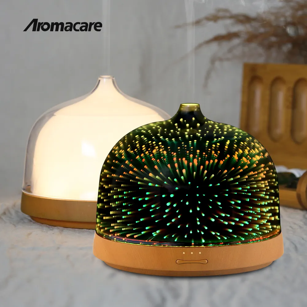 Aromacare 200mL 3D Glass Aroma Diffuser with Sleep Mode Colorful LED Lamp