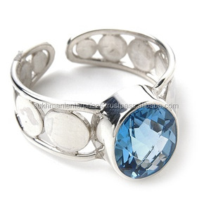 Exquisite Blue Topaz Sterling Silver Handmade Fashionable Designer Band Size-adjustable Lightweight Ring Eternity Vermeil - Product Image 4