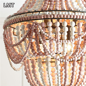<span class=keywords><strong>Lampadario</strong></span> in Stile Industriale Rustico con <span class=keywords><strong>Doppio</strong></span> Strato di Grandi Perle di Legno per Soffitti Alti - Product Image 3