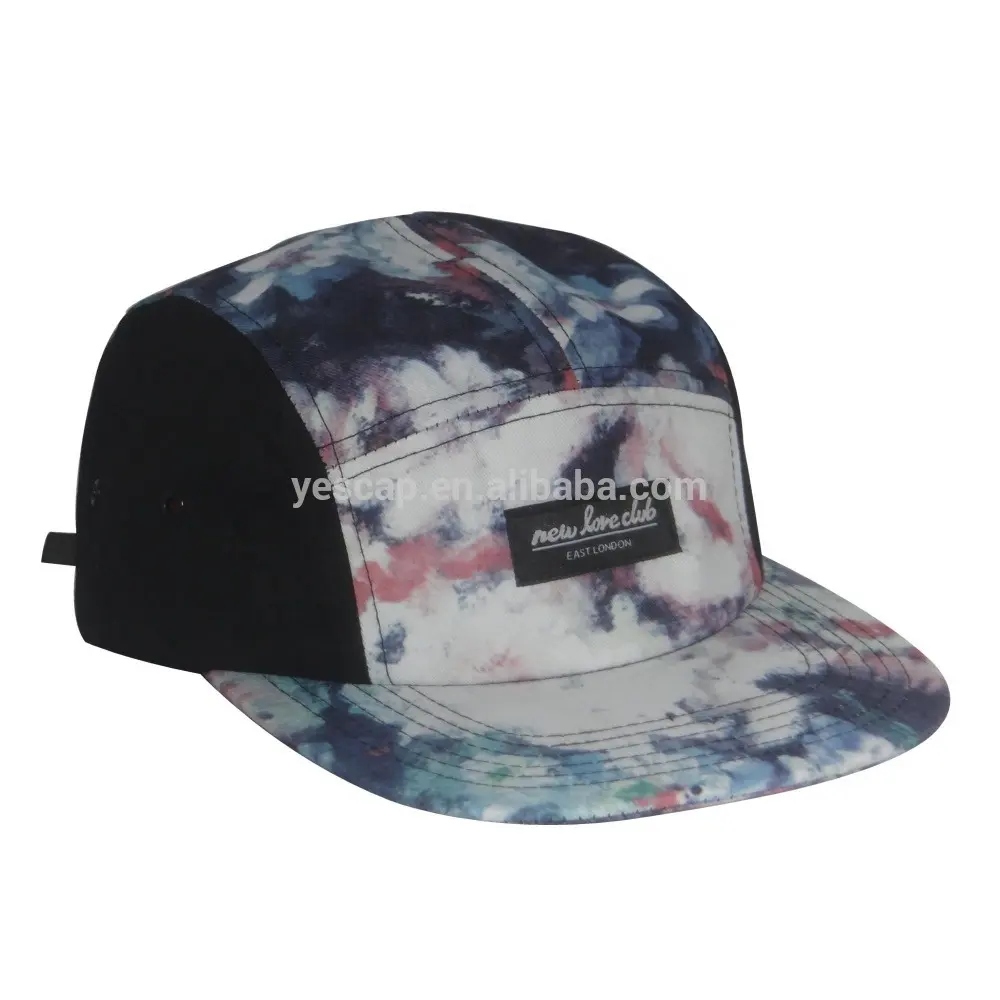 Casquette de camping en cuir et nylon blanc, 5 panneaux, prix pas cher, design personnalisé, sangle en cuir, vente en gros