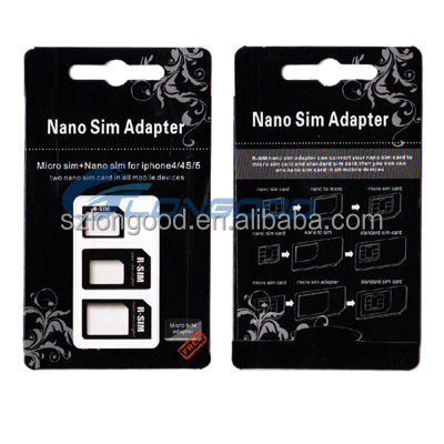 2015 Bulk Cheap 3 in 1 Nano SIM to Mi-cro SIM Card Adapter(IP5G-038)