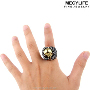 MECYLIFE 두 톤 스테인리스 골드 해골 헤드 링 골동품 날개 스타일 반지 - Product Image 3