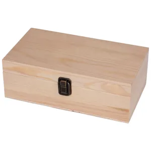 Natural color hinged lid pine wooden box