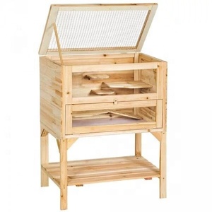 Cage à <span class=keywords><strong>hamster</strong></span> en bois à deux étages MSH-H002 avec espace de course, plateau en plastique écologique, motif animal - Product Image 4
