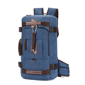 Fashion blue canvas back pack oem bagpack large retro haversack haversack hiking backpack for teenager