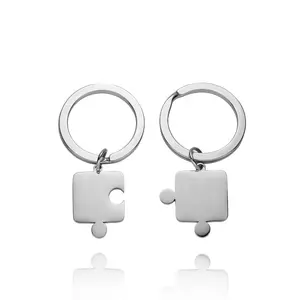 Free custom personalized laser engrave mirror polish jigsaw puzzle shape stainless steel blank puzzle keychain for couple lover