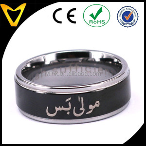 Noir Argenté Bords Cannelés Il N'y a Pas <span class=keywords><strong>de</strong></span> Dieu Sauf Allah. Anneau avec <span class=keywords><strong>message</strong></span> musulman : Mahomet est le messager d'Allah - Product Image 2