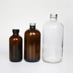 Factory Price 250 ml 500 ml 1000 ml Amber Juice Round Shape Glass Bottles With Aluminum Lids