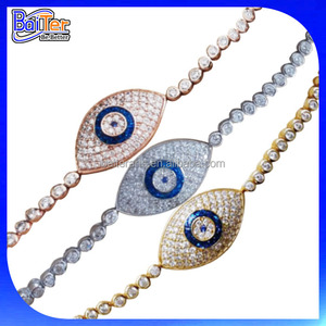 Colgantes de Hamsa Mano pulsera del encanto del ojo malvado de la plata esterlina 925 turca Azul CZ mal de ojo brazalete de diam - Product Image 2