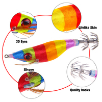 Leurre de crevettes en bois Squid Jig Crevettes lumineuses en PVC fluorescent avec crochet 2.5 # pour la pêche dans les rivières et les lacs