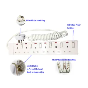 BS standard British und UK stecker 6 Way Socket Power Strip 13A 250V mit einzelnen schalter