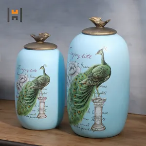 中国瓷艺术品集复古密封陶瓷罐 2 独特的存储瓶亚马逊销售