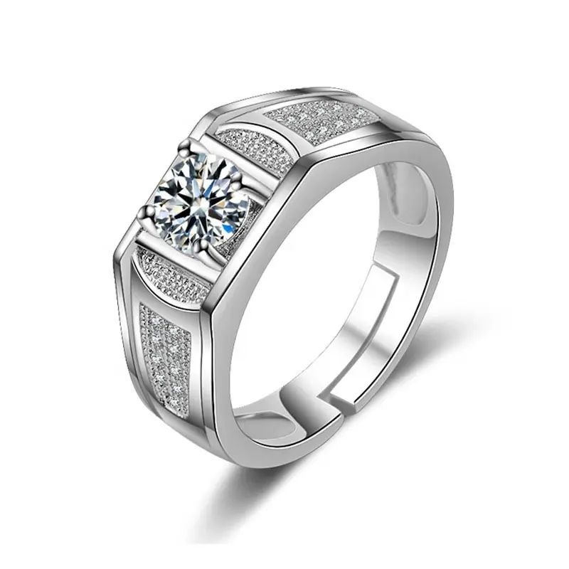 925 Silver Plated CZ Mozambique Elegant Wedding Ring for Men MJ044