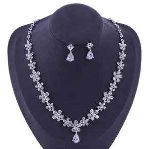 Glänzende Zirkon Braut Halskette Set Strass Hochzeits schmuck Set Frauen Party Schmuck