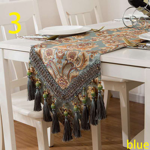 Camino de mesa Jacquard azul marino de alta calidad, diseño de cuentas pesadas, hermoso tapiz navideño de encaje para mesas, caminos de mesa - Product Image 3