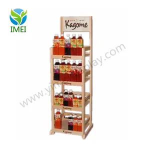 4 Banden Houten Rek Drank Retail Waterfles Display Stand