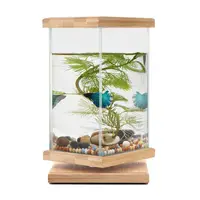 Tanque de peixes 360 graus para decoração, tanque de peixes com jarra quadrada de vidro, pequeno betta para decoração de casa e escritório