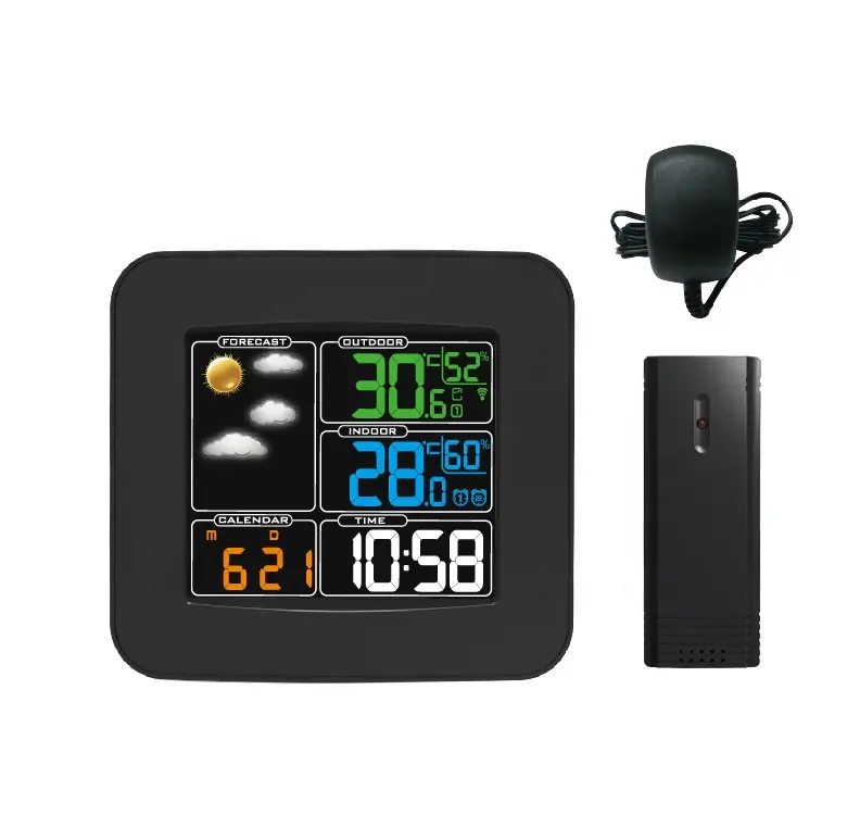 433MHz RCC Wireless Weather Station Clock with Digital Barometer and Indoor Outdoor Temperature Humidity