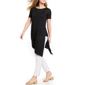 Bateau cuello <span class=keywords><strong>manga</strong></span> corta orgánica linenTunic Pullover construcción asimétrico dobladillo cerca lado - Product Image 4