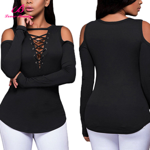 Descuento grande simple negro hombro frío casual diseños mujeres tops blusa larga - Product Image 1