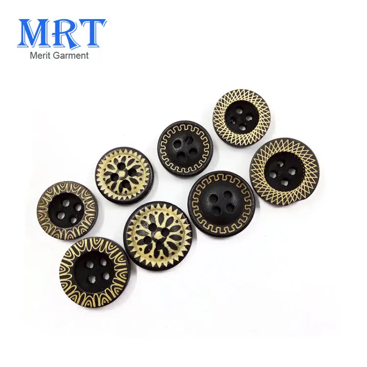 Fancy wood material natural flatback wooden buttons bulk logo engraved wood printing buttons