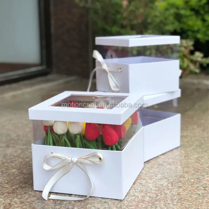 2018 newest pvc and paper square preserved flower box packaging