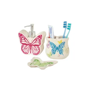 Vlinder Badkamer Accessoire Keramische Lotiondispenser Tandenborstelhouder