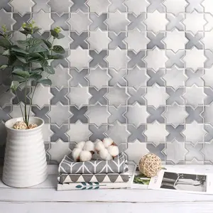 Estrella creativa Cruz Grey porcelana clásico artística Mozaik mosaico de azulejos de la pared Backsplash cocina ducha proyecto de Hotel