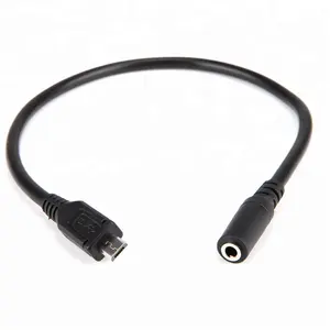 Kabel Audio ponsel mikro USB B laki-laki 5 Pin ke 3.5mm perempuan 3 tiang kabel adaptor Audio AUX kabel 30cm