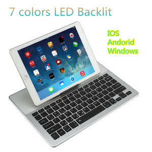 LED Lumière Tablet PC Pliant Clavier En Aluminium Triple Pliage Clavier Bluetooth Pour iOS/Android/<span class=keywords><strong>Windows</strong></span> - Product Image 1