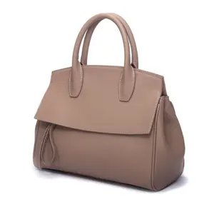 Bolsa de mão de couro de camel liso, popular, genuíno, feminina, profissional, personalizada