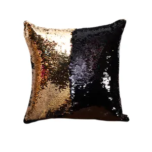 Housse de coussin carrée à paillettes, taie d'oreiller décorative, noir et or, produit d'usine, nouveau