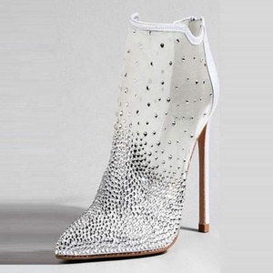 Scarpe da sposa bianche da <span class=keywords><strong>donna</strong></span> con tacco alto con cerniera a rete ventilata estiva con sandali con diamante di cristallo - Product Image 1