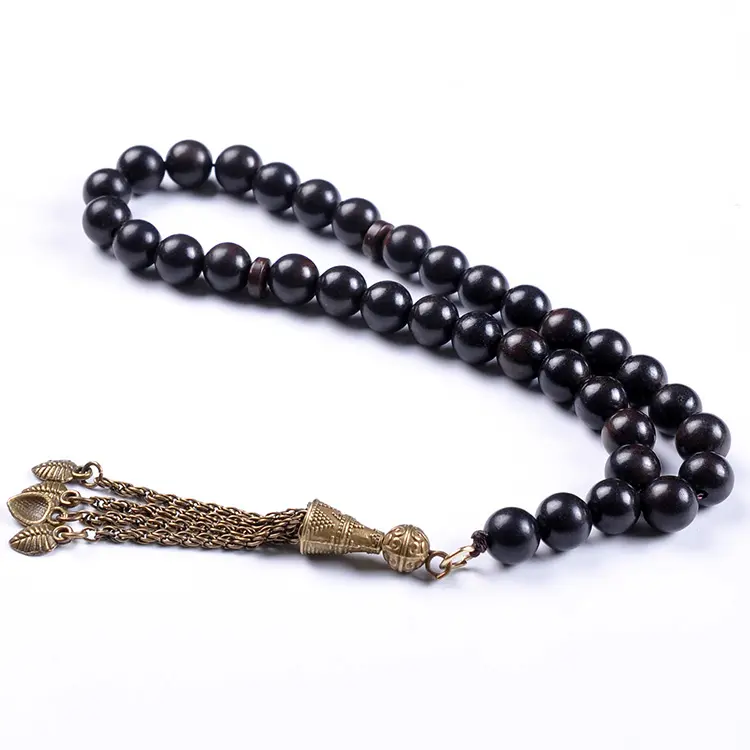 YS05 Sándalo 8mm Cuentas de ámbar mala conector Meditación Strand Negro Islámico Tasbih Tasbeeh Cuentas de oración musulmanas