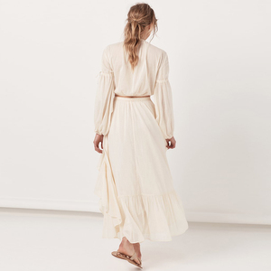 ผ้าฝ้ายอินทรีย์สูงต่ำ Ruffle กระโปรง Boho สุภาพสตรี Frill Ruched Maxi กระโปรง - Product Image 6