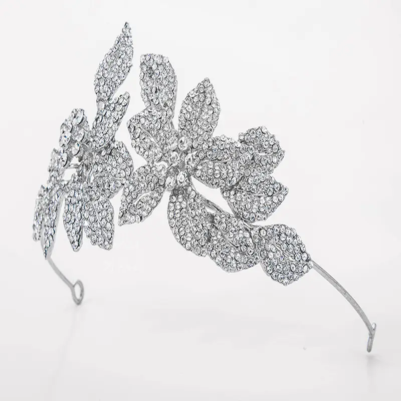 High quality rhinestone tiara crown wedding hair hoop leaf shaped charm tiara