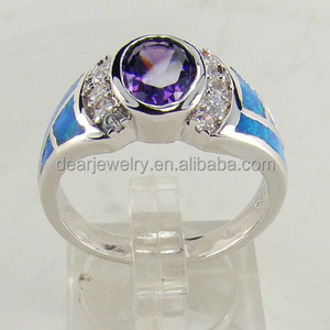 थोक स्टर्लिंग सिल्वर ब्लू फायर ओपल के छल्ले मेक्सिकन ओपल गहने - Product Image 2