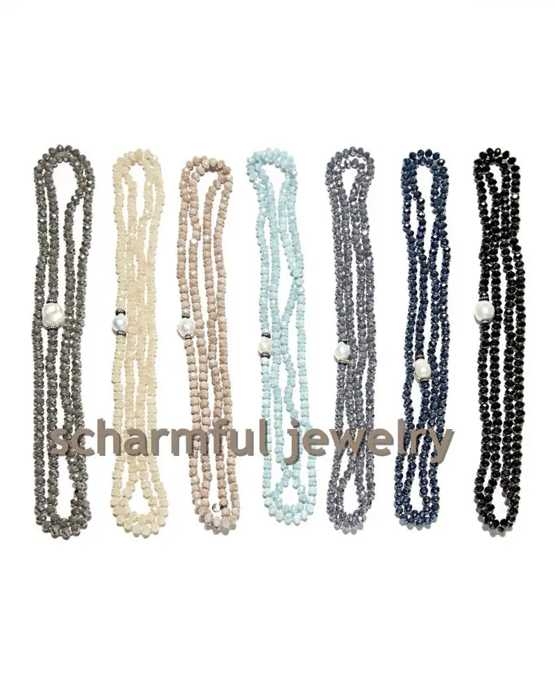 NS193212-1 tay Knot pha lê Bead tuyên bố lớn Multilayer Zircon ngọc trai trong vỏ Vòng cổ Hip hop vòng cổ