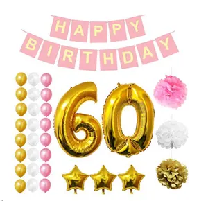 60th जन्मदिन मुबारक पार्टी गुब्बारे आपूर्ति सजावट बड़े 60 साल पन्नी गुब्बारा 12 "सोने सफेद और गुलाबी लेटेक्स गुब्बारा सजावट