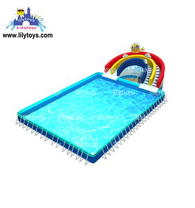 Piscina Rectangular <span class=keywords><strong>de</strong></span> Acero con Marco Metálico Azul Océano para Exteriores, Comercial, con Tobogán para Parque Acuático - Product Image 6