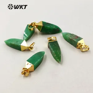 WT-P1295 WKT wholesale geometric point natural green raw stone charm real gold plated Australian chrysoprase pendant